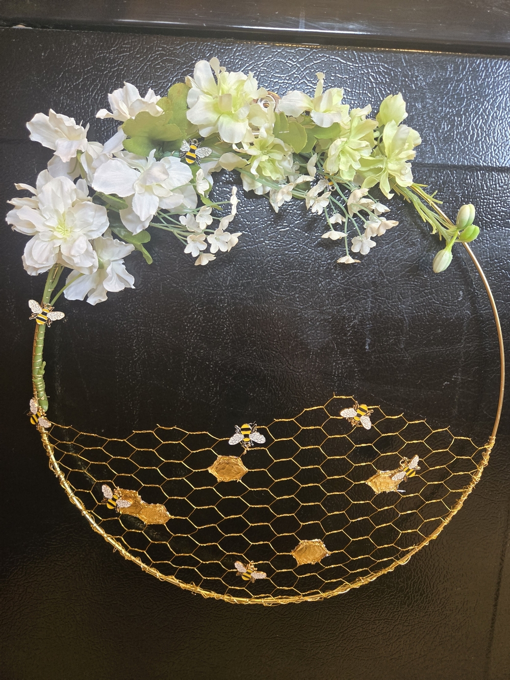 Handmade Floral Honeycomb Hoop With Bees